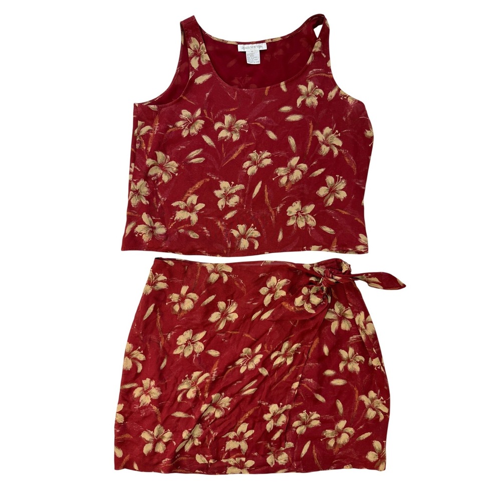 Vintage 90s Jones New York Silk Floral Tropical Two Piece Set Plus size Size 16